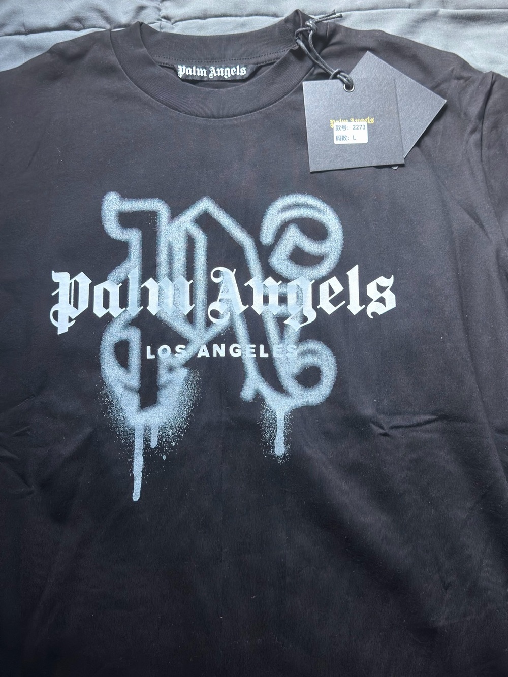 Palm Angels Black T‑Shirt with White Spray Logo